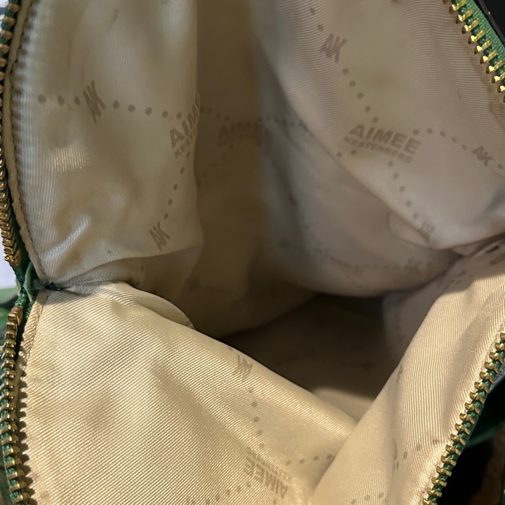 Aimee Kestenberg Green Gold Snakeskin Textured Leather Shoulder Bag Zippers EUC - Picture 11 of 13